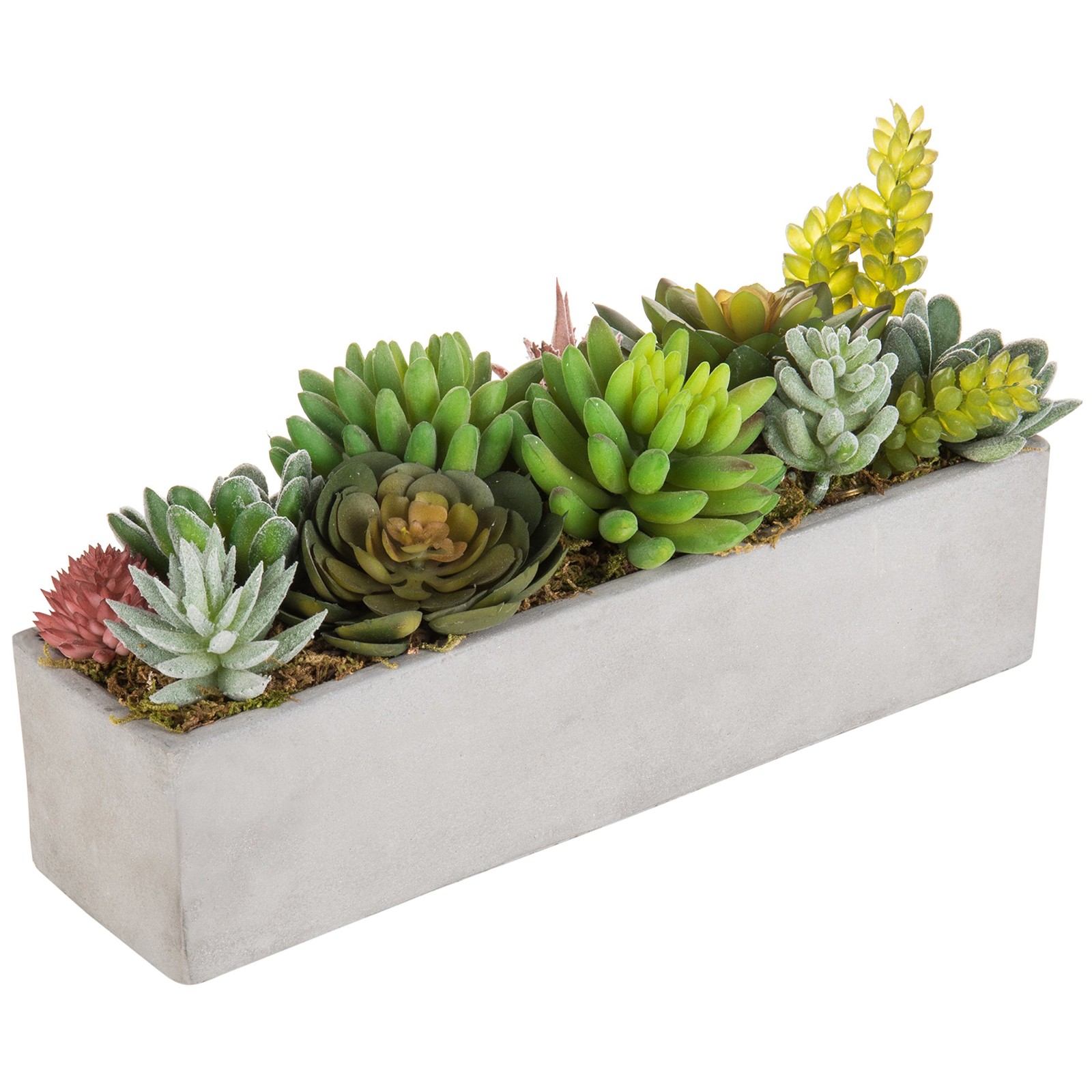 MyGift Faux Succulent Plant Arrangement 12-Inch Gray Cement Pot