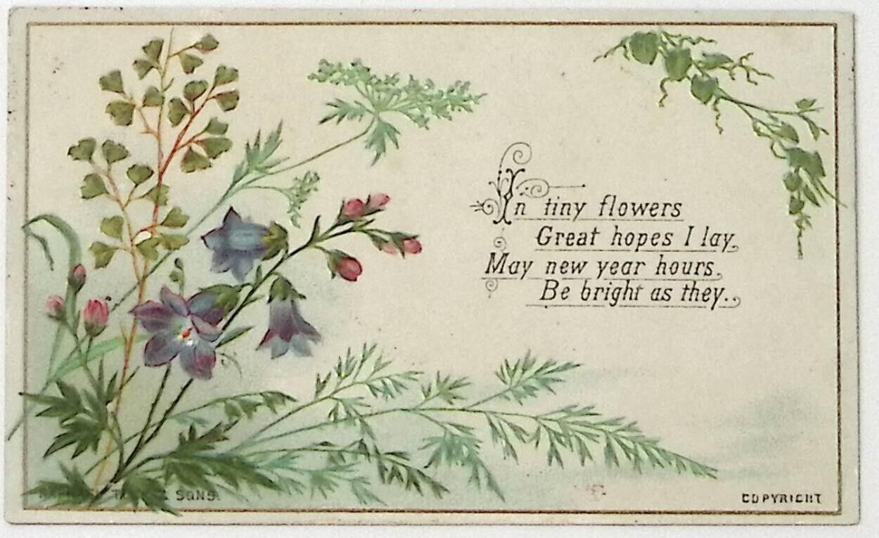 c1880 NEW YEAR GREETING FLORAL GREETING CARD RTS ARTIST SERIES VICTORIAN P4393