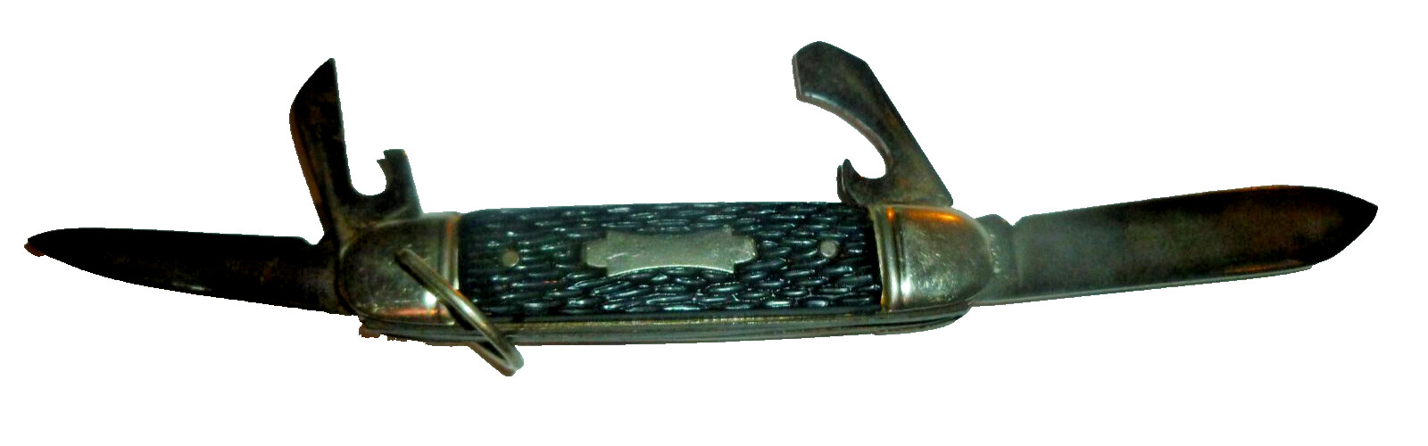 Vintage Imperial Prov RI USA 4 Blade Multi Tool Pocket Knife Black Jigged Handle