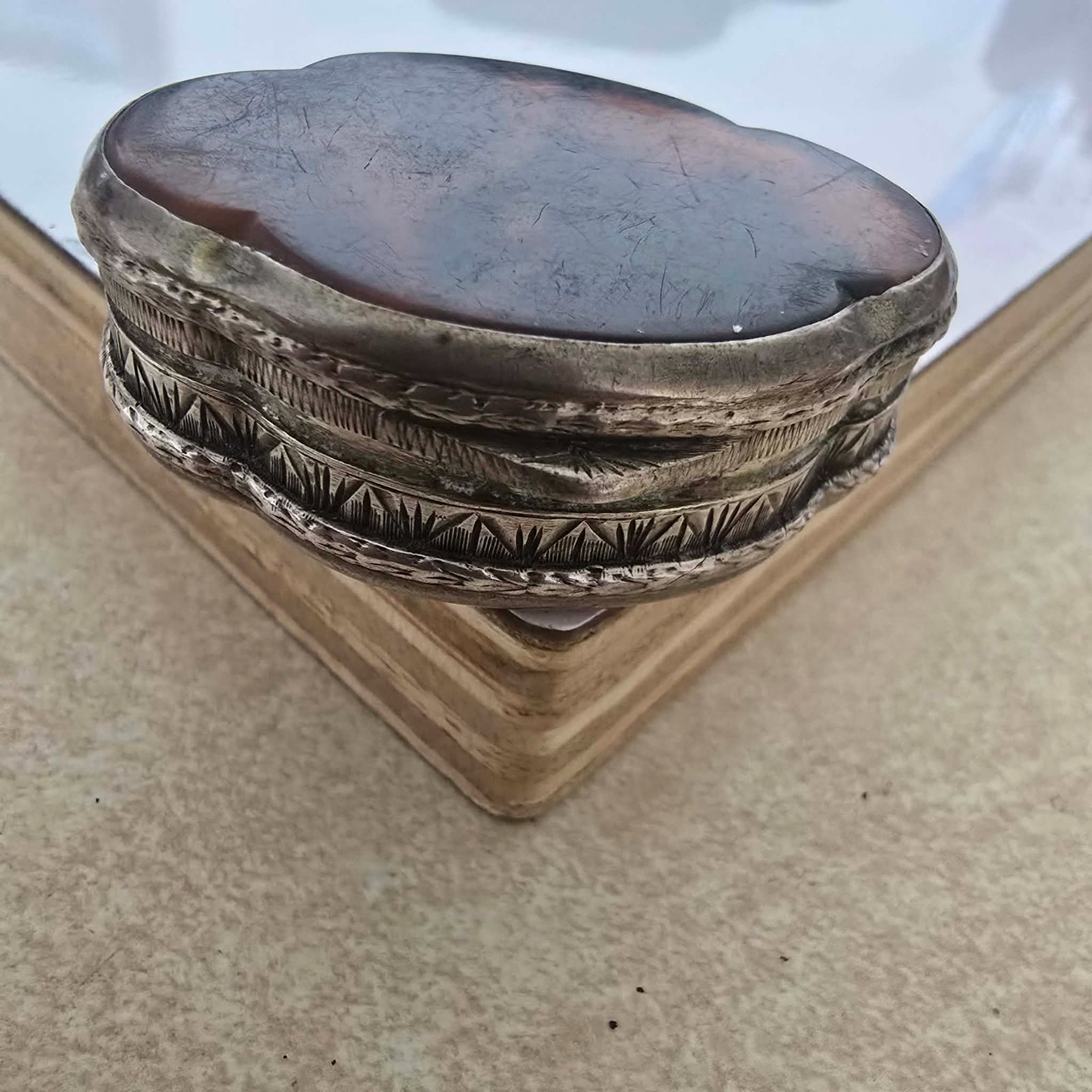 Antique Silver and Tortoiseshell Trinket Box, Scalloped Edges