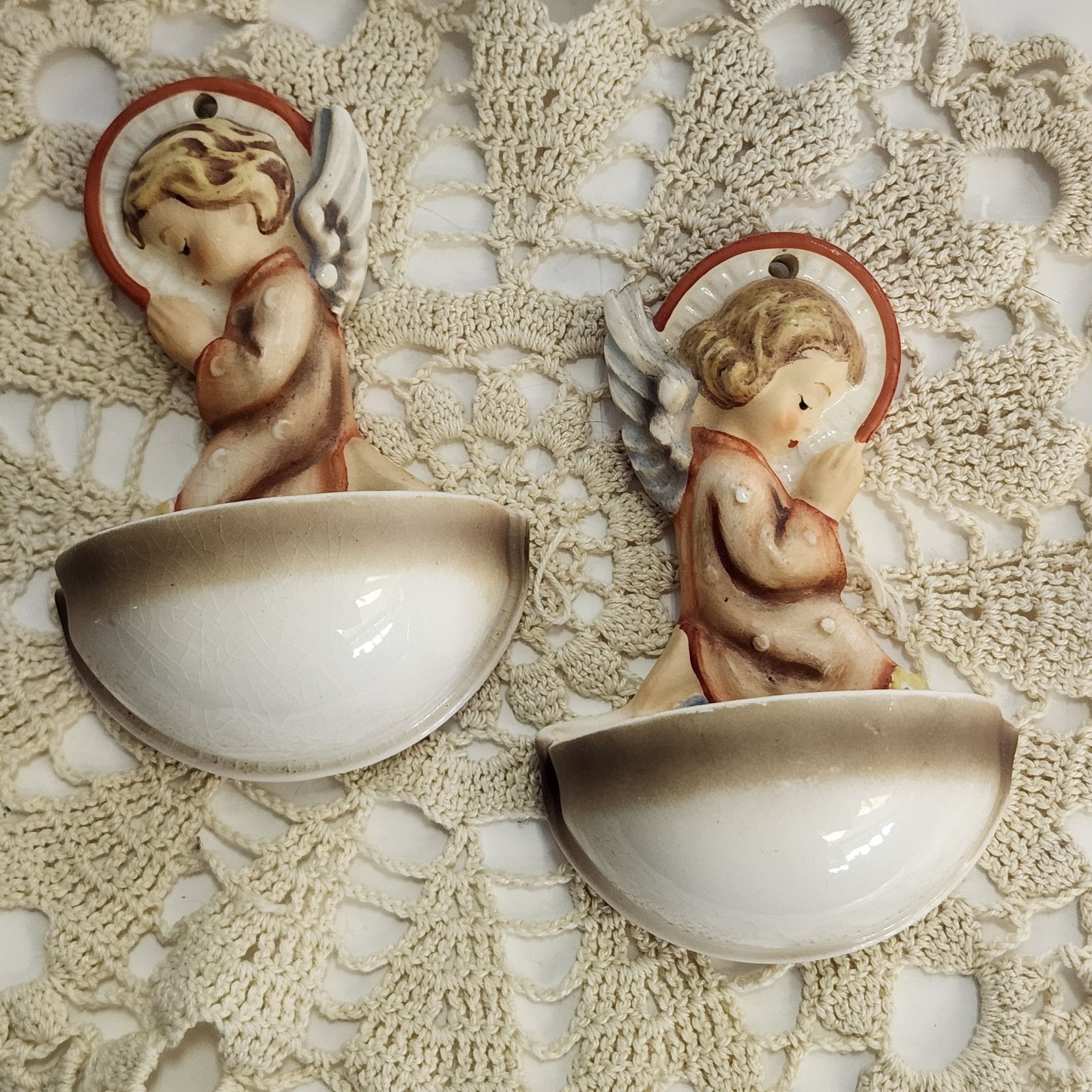 Vintage M.J. Hummel Goebel 2 Little Angel Holy Water Font 91A & 91B W Germany