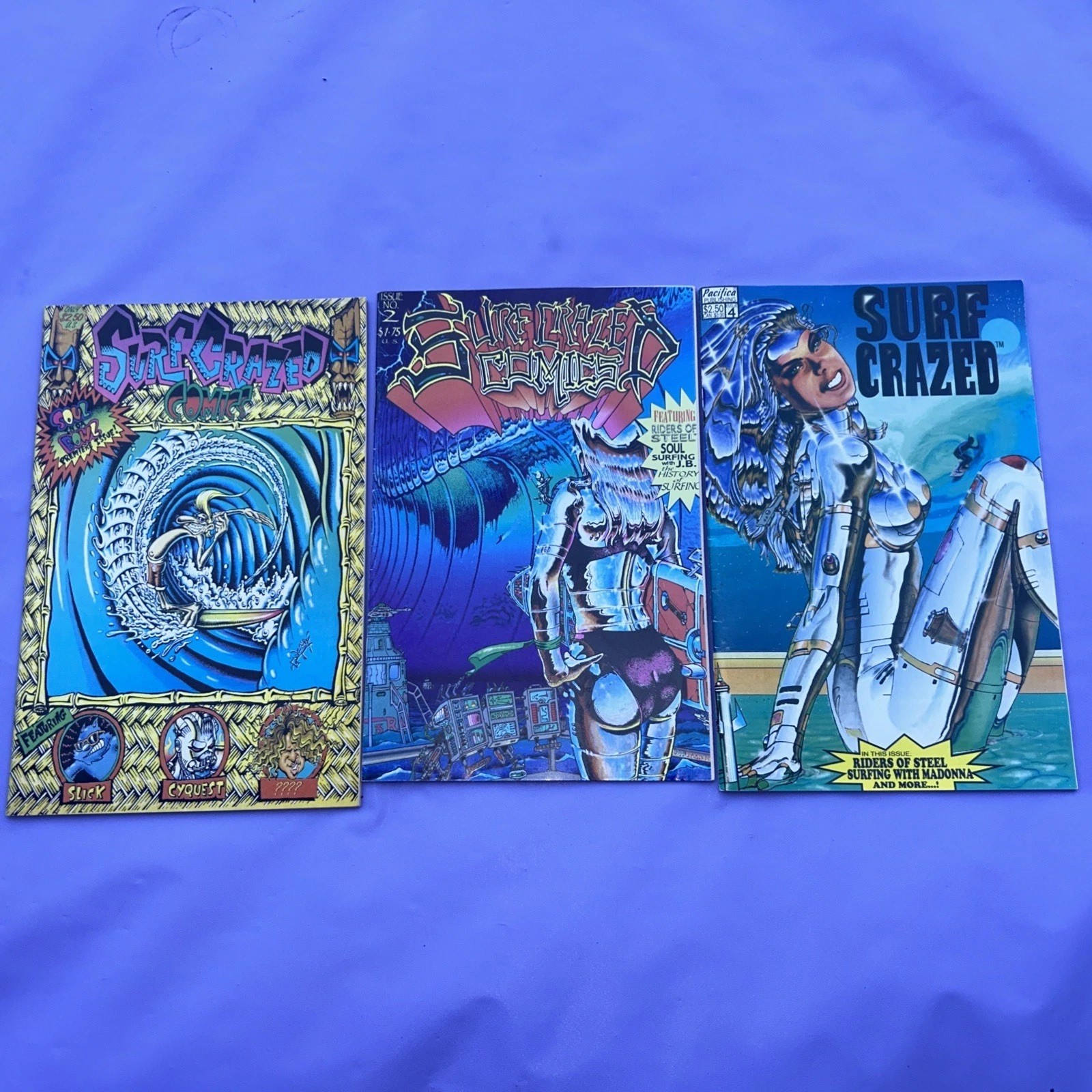  Surf Crazed Comics lot of 3 issues #1 #2 #4 great shape beautiful color graphx