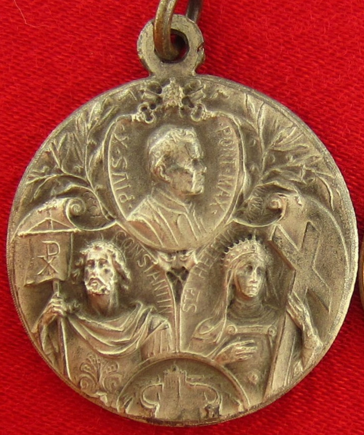 Vintage SAINT HELENA Medal POPE PIUS X CONSTANTINE Religious Catholic Pendant 1\