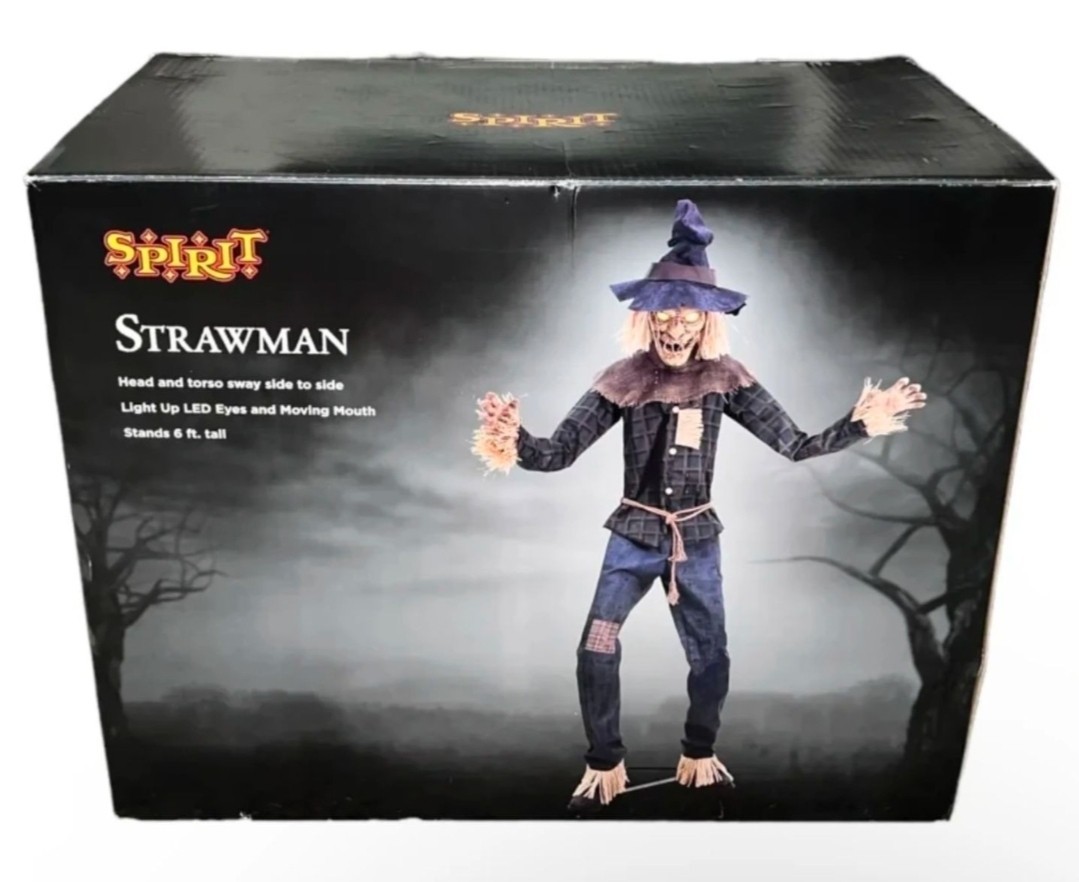 Spirit Halloween 6' Foot Strawman Scarecrow Animatronic Animated Prop (NEW) 