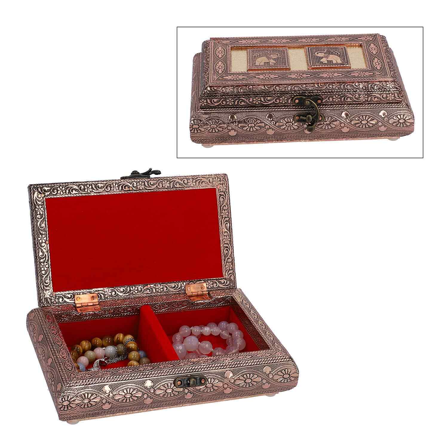Handcrafted Oxidized Elephant Pattern Small Storage Box Organizer Trinkets