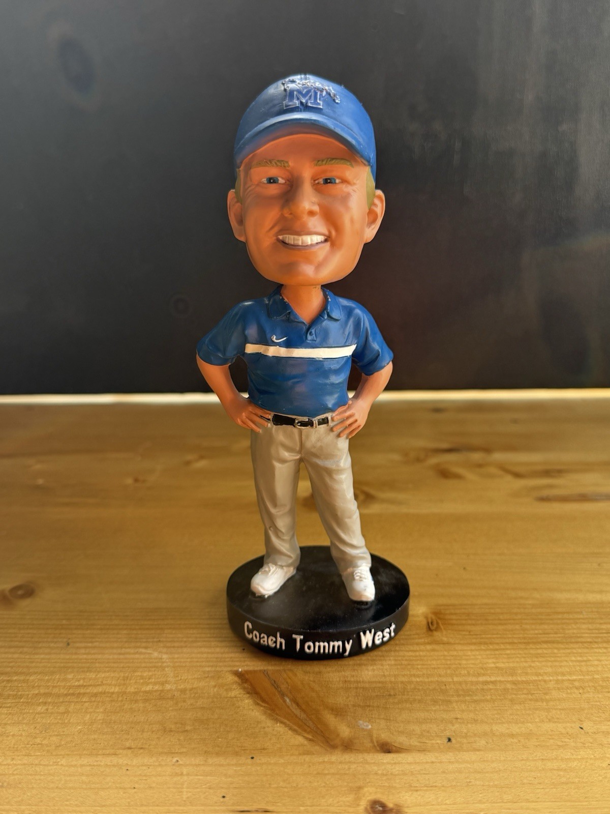 Coach Tommy West Memphis Tigers Hand-Painted Bobblehead Figure, Blue Cap Coach Tommy West Memphis Tigers Hand-Painted Bobblehead Figure, Blue Cap