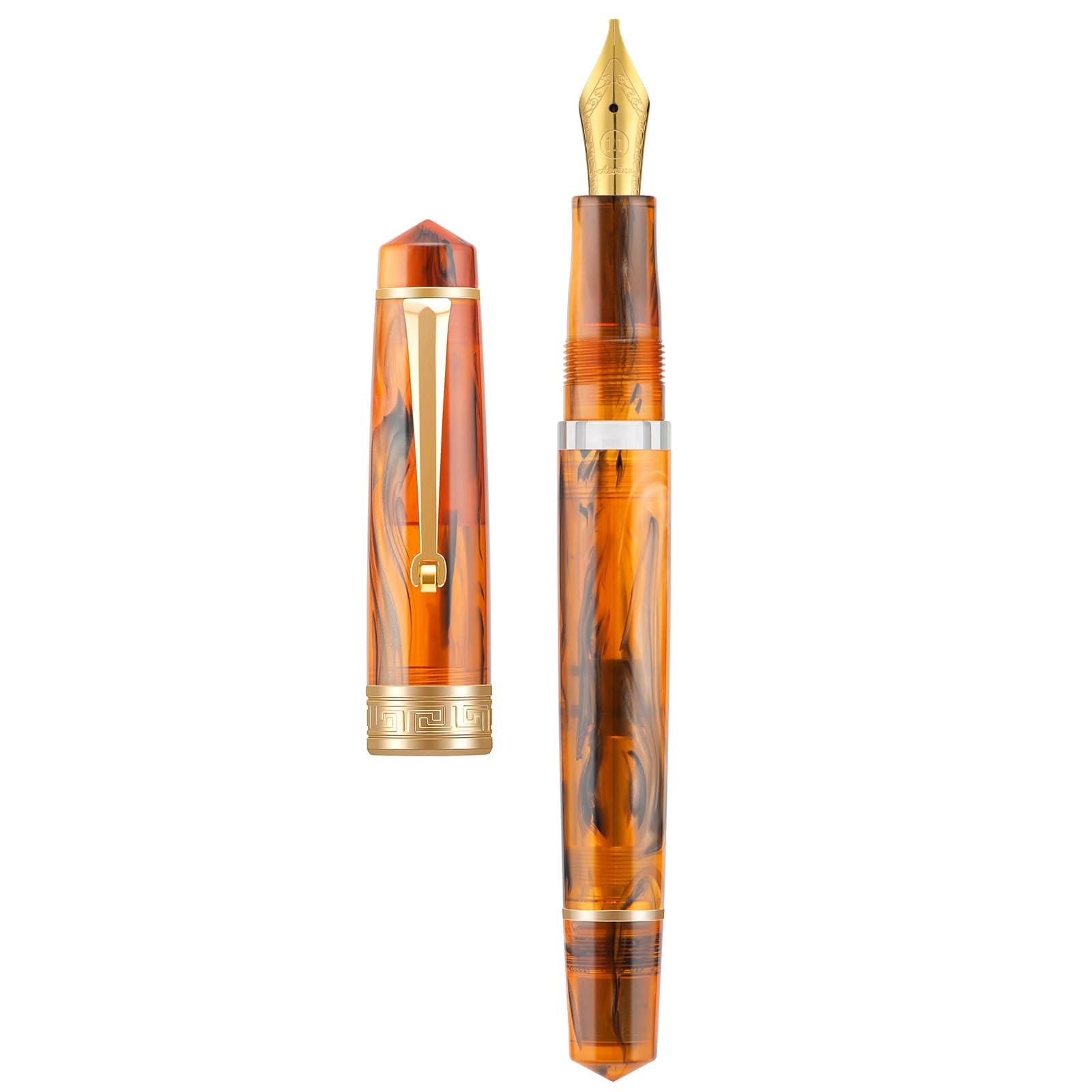 P20 Piston Fountain Pen Stub Nib 1.1mm Calligraphy Art Amber Acrylic Set