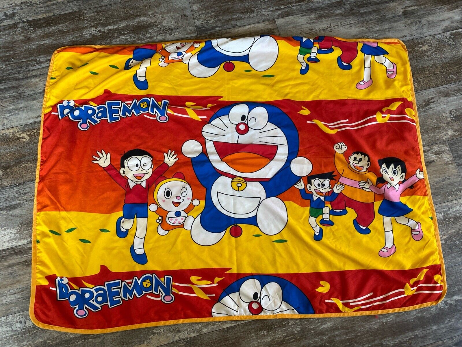 Vintage Sanrio Doraemon Blanket Very Rare Red & Yellow 50”x 38” Manga Cat