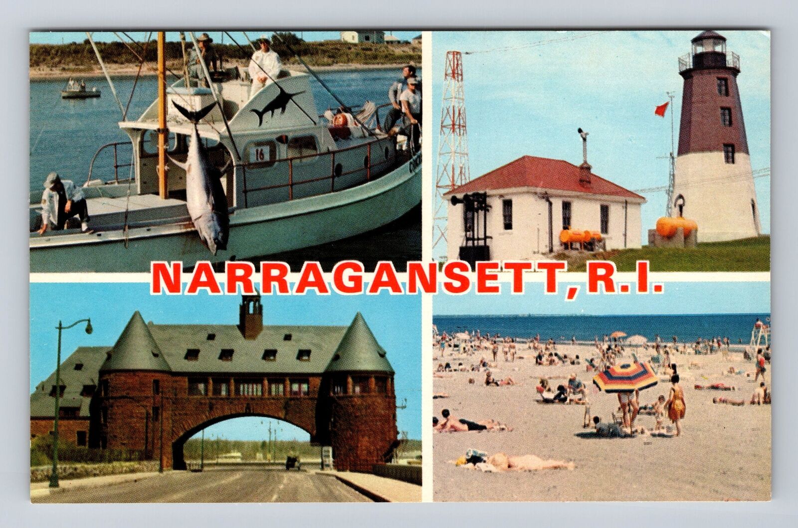 Narragansett RI-Rhode Island, Greetings, Points of Interest, Vintage Postcard