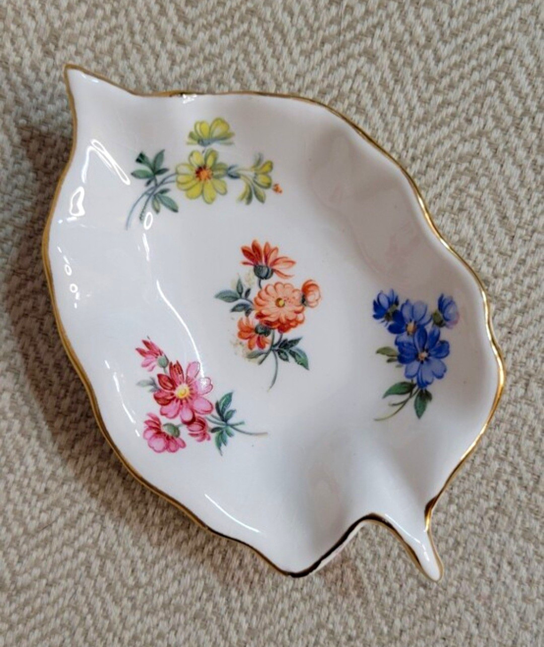 VTG John Jenkins Fine Bone China Floral Leaf Trinket Dish Ring Holder