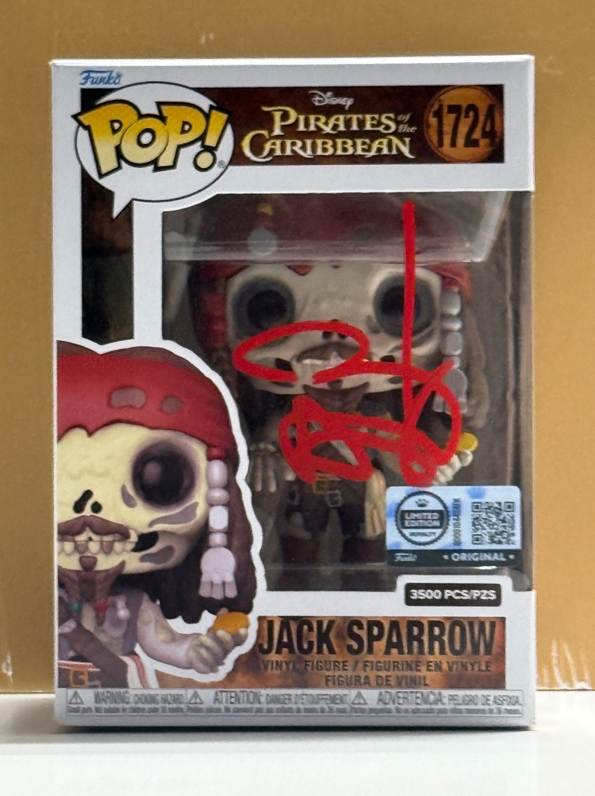SIGNED Funko Pop PIRATES of the CARIBBEAN JACK SPARROW #1724 COA AUTHENTICATED