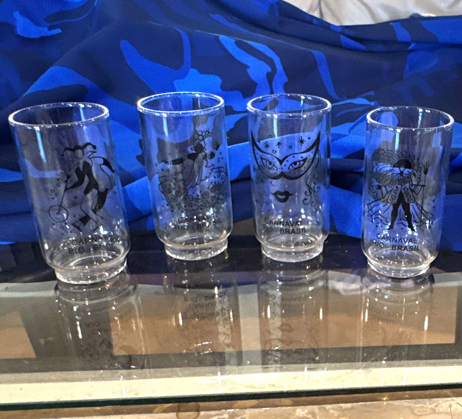 4 Mardi Gras shot glasses from Brazil Vintage from Carnaval Rio Brasil 2002