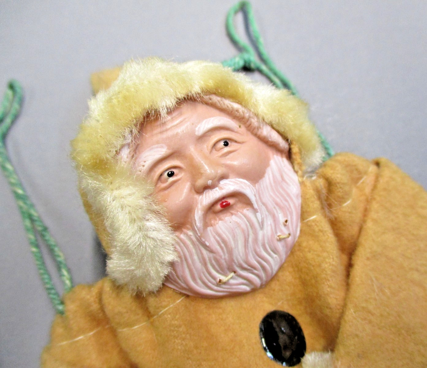 2 Antique Vintage Candy Container Bags w/Celluloid Santa Faces ~ Occupied Japan