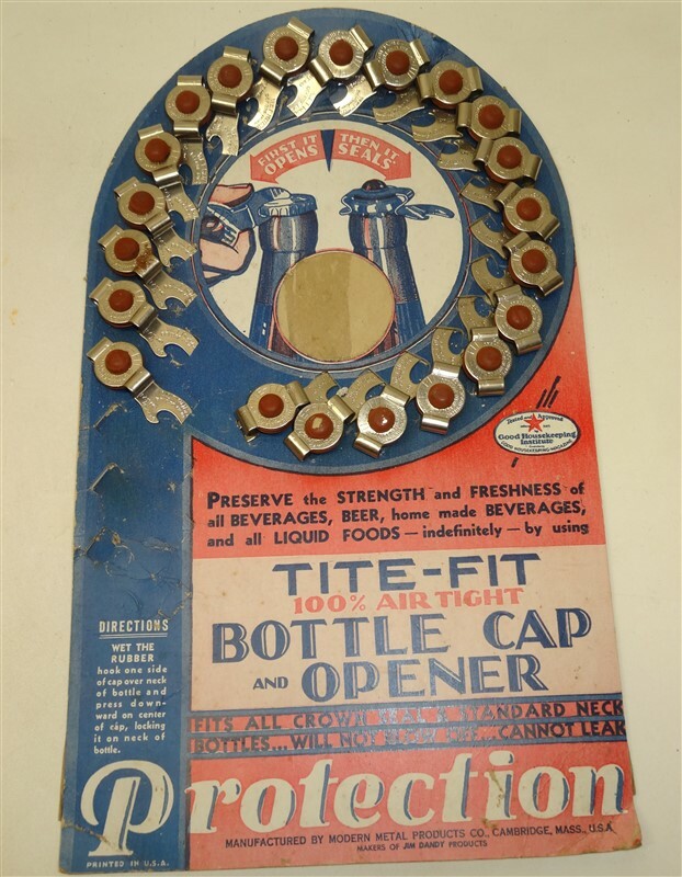 21 NOS 1940s 1950s Vintage Bottle Caps / Openers On Counter Display