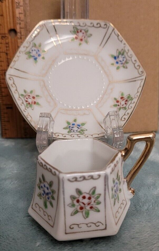 Vintage Porcelain Coffee Or Chocolate Demitasse Cup & Saucer, Handpainted