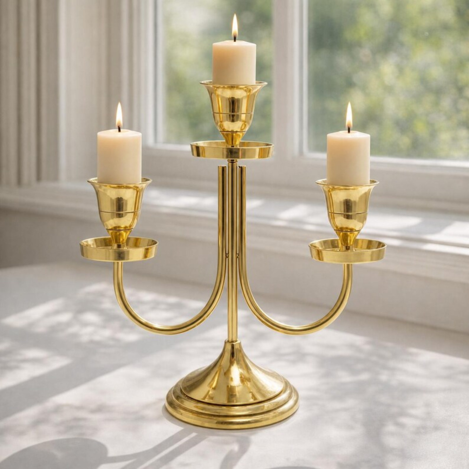 Elegant Brass 3 Arm Candle Holder Vintage Style Gold Candelabra Table Decor