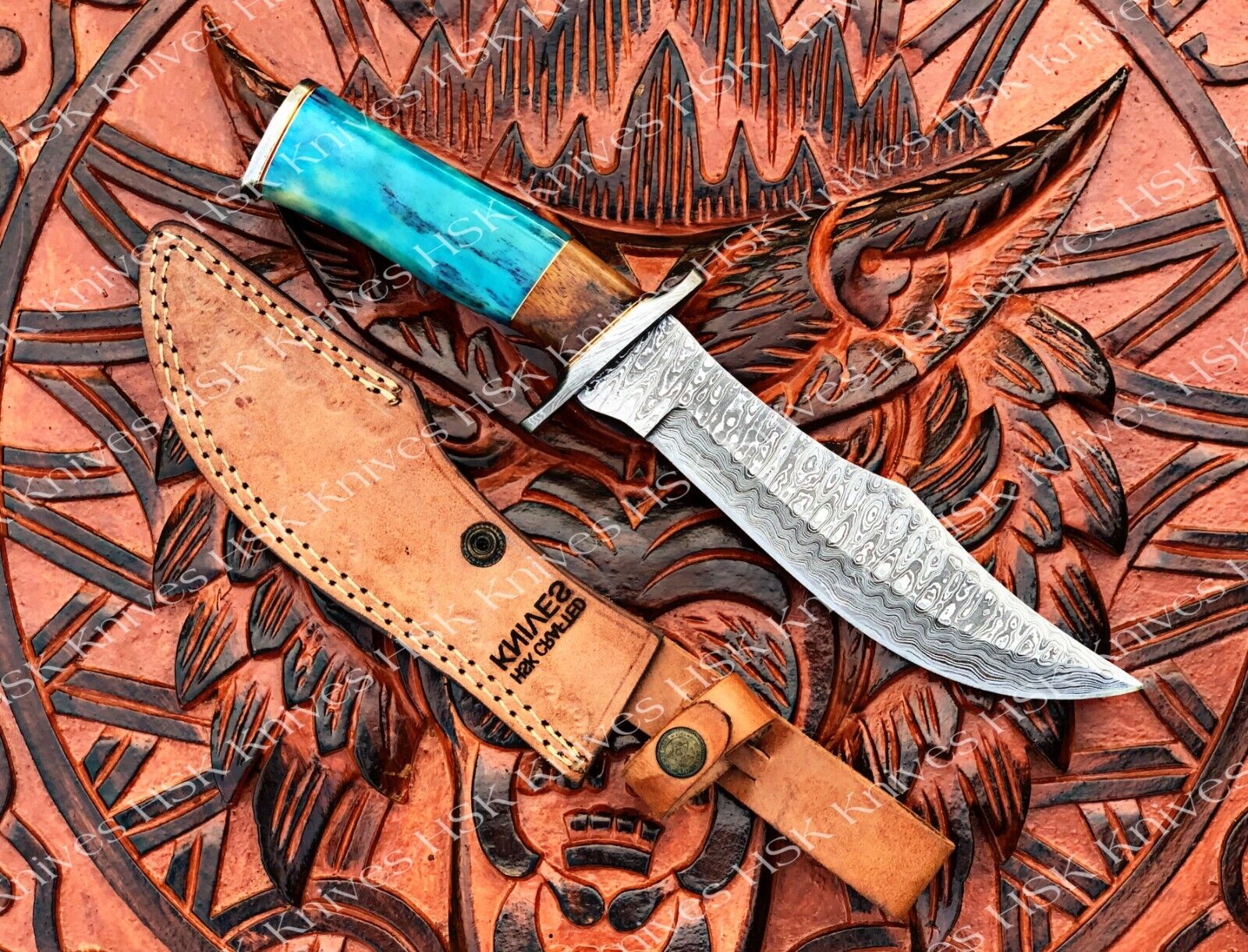 New Beautiful Custom Made Damascus Steel Blade Hunting bowie knife ,With handmad