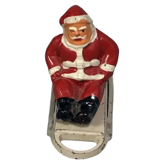 Vintage 1940's Barclay Red Santa Claus on Ice Sled Sledding Excellent