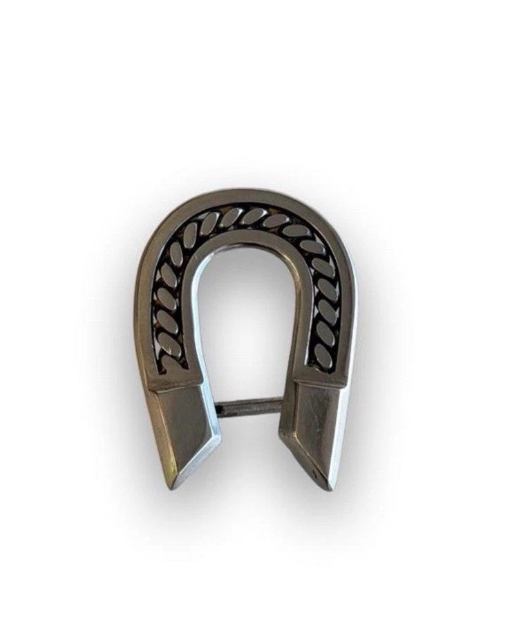 Vintage Silver Horseshoe Belt Buckle Engraved Cowboy Western
