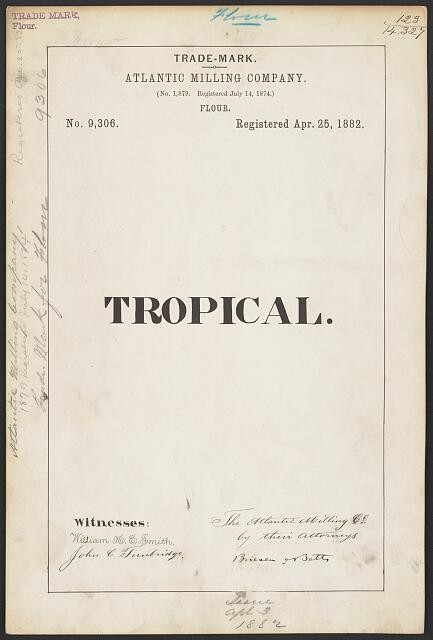 Atlantic Milling Company Tropical Flour Trade Mark 1882 Trademark Print