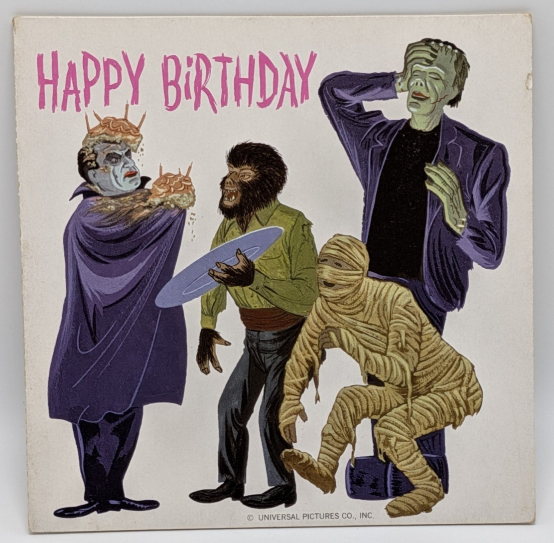 Vintage 1960s Universal Monsters Happy Birthday Record Card - Buzza/Cardozo Rare