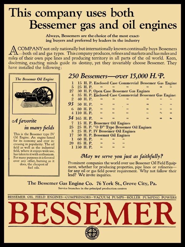 1921 Bessemer Gas & Oil Field Engines NEW Metal Sign: 12x16\
