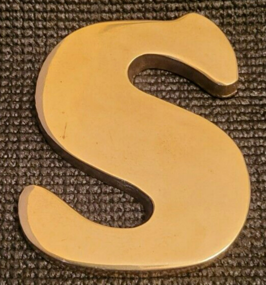 Vintage Solid Brass Letter S Paperweight - 4 x 3 1/8 inches
