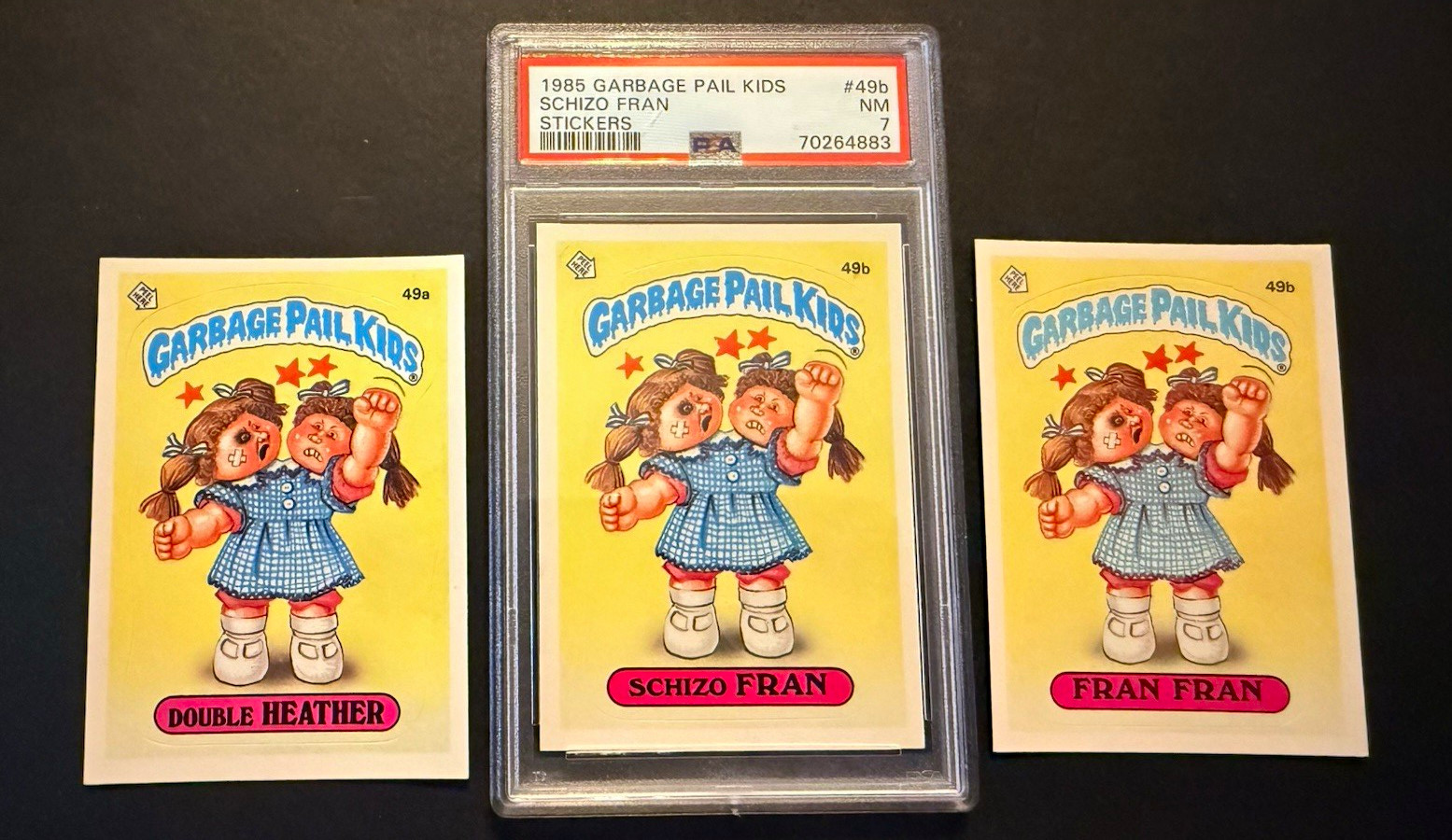 1985 GPK #49 Rare 3 Card Set Schizo Fran PSA 7, Fran Fran, Double Heather Glossy 1985 GPK #49 Rare 3 Card Set Schizo Fran PSA 7, Fran Fran, Double Heather Glossy