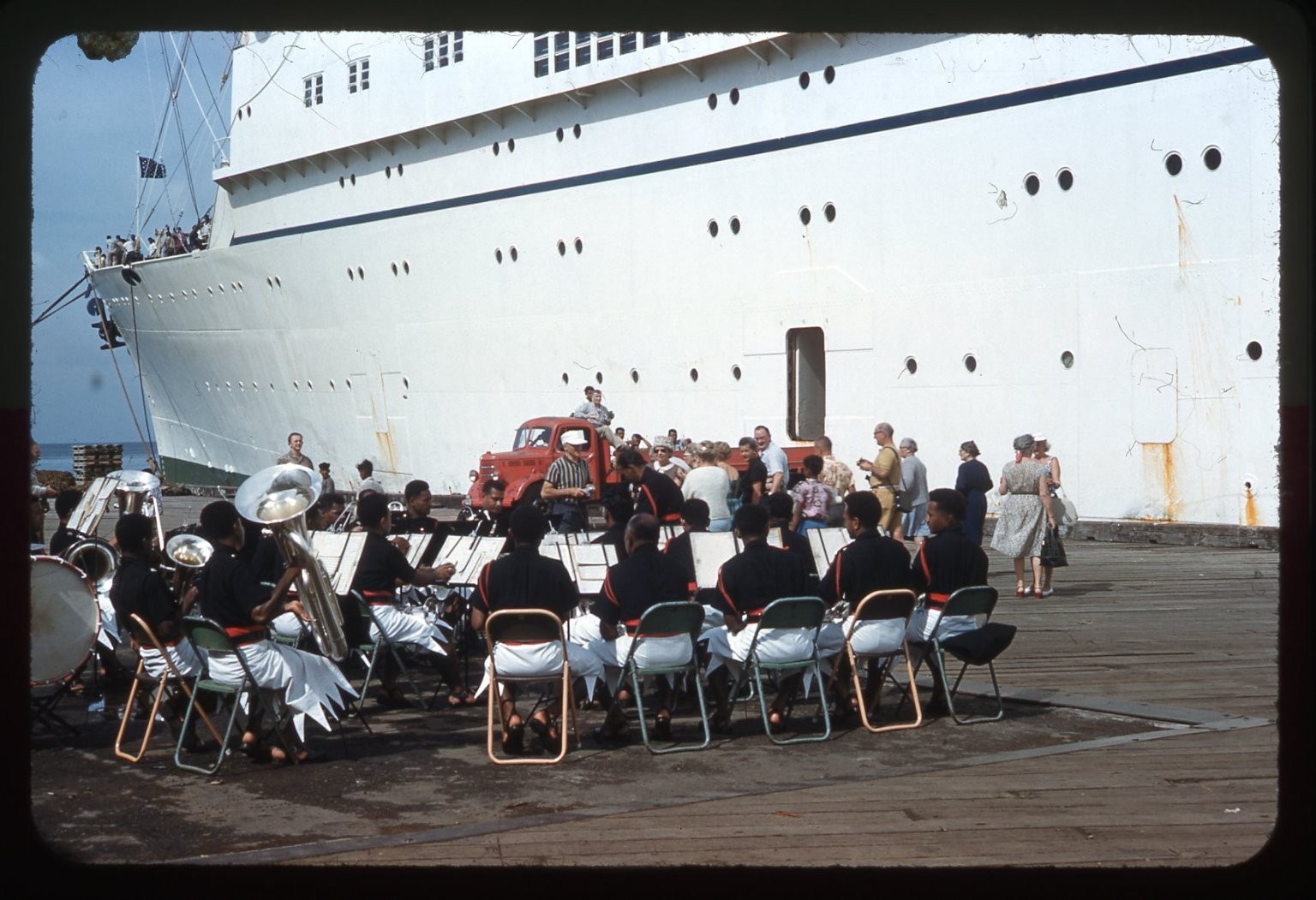 sl24 Slide 1961 Ocean Liner Ship Dock Band Music 683a sl24 Slide 1961 Ocean Liner Ship Dock Band Music 683a