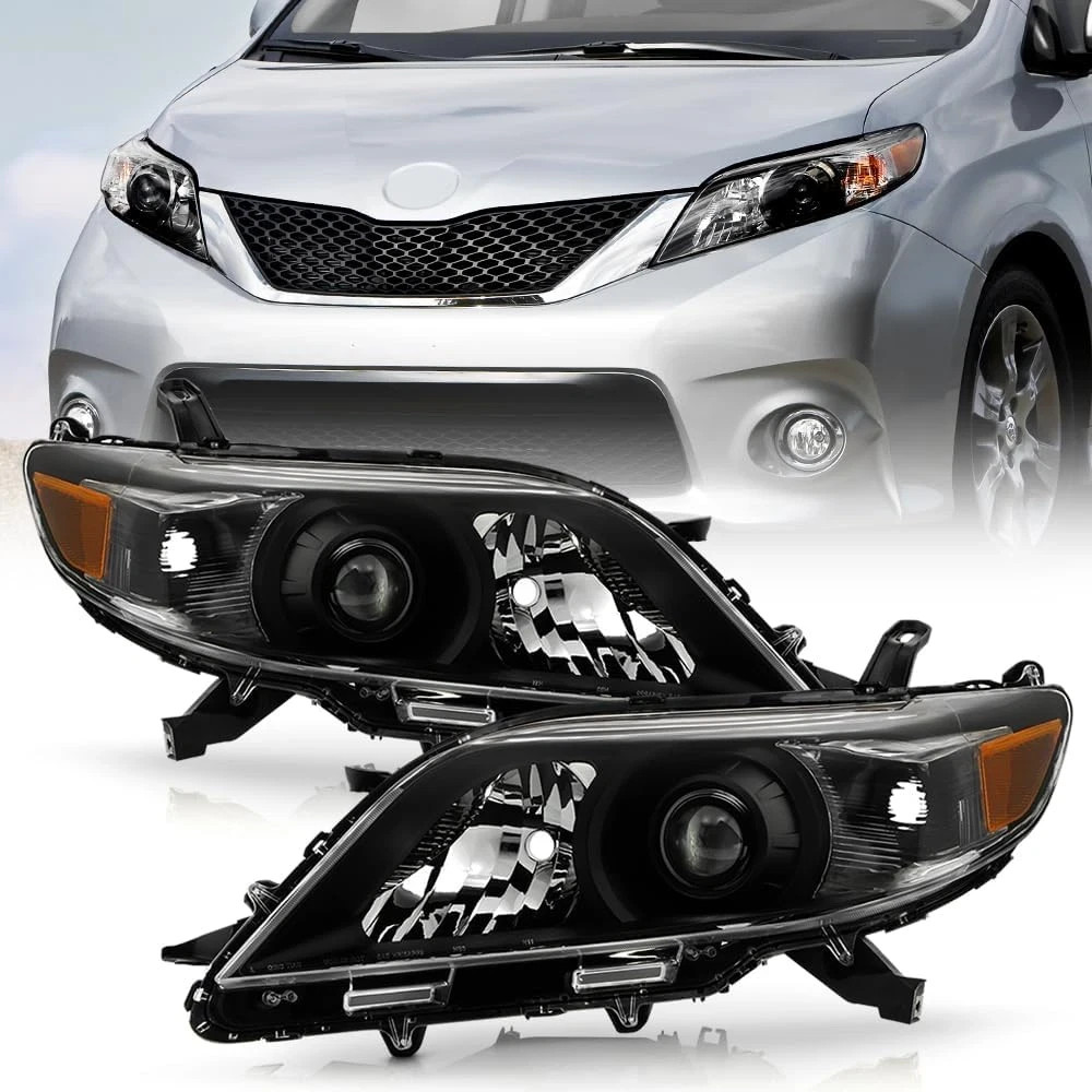 - for 2011-2020 Toyota Sienna Halogen W/O LED DRL Black Projector Headlights Hea