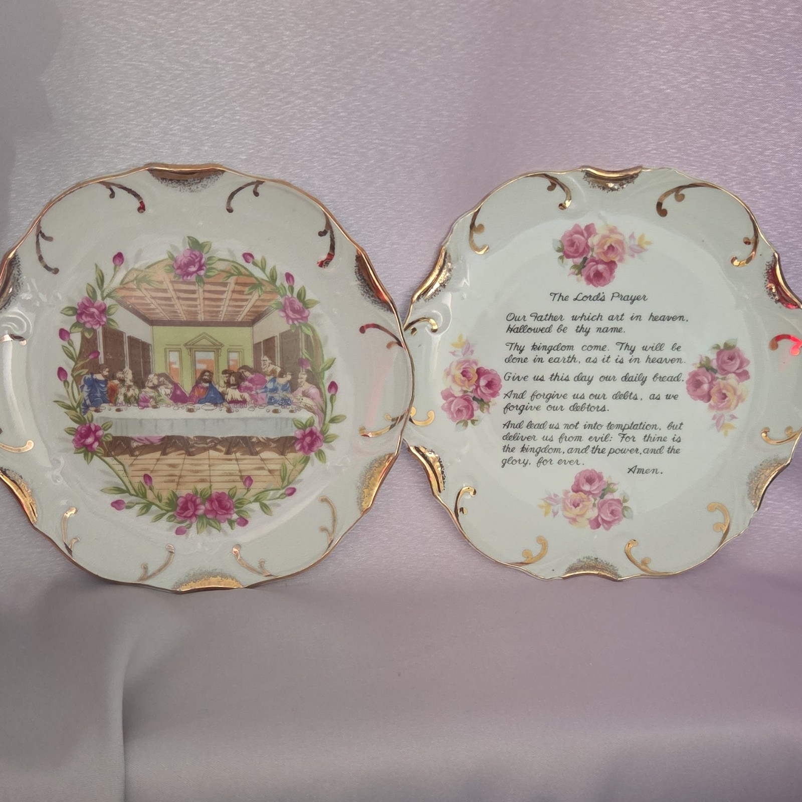 Mid-State Products Co. Christian Plates Last Supper Lord\'s Prayer Gold Trim