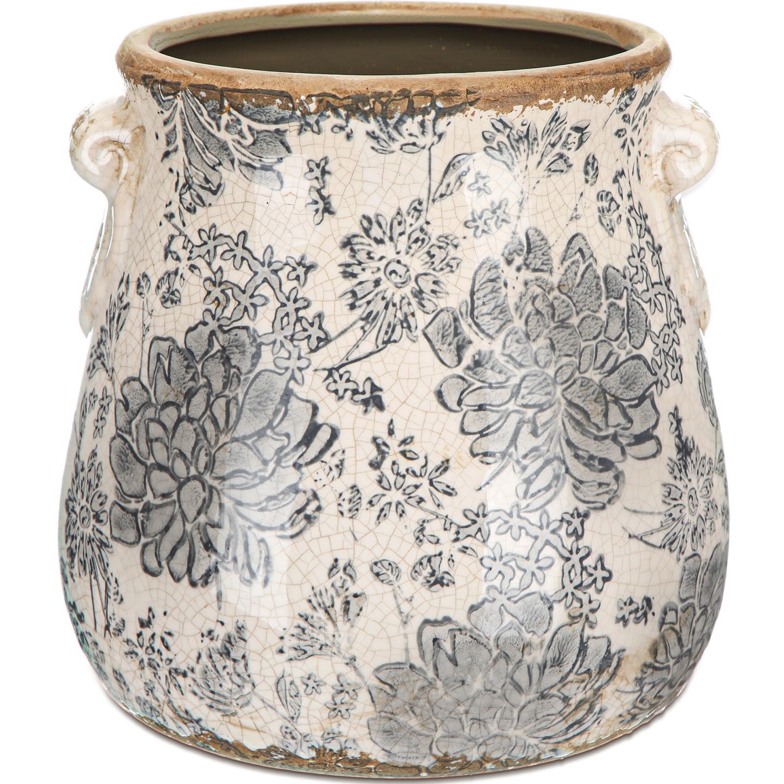 Ninehaoou Ceramic Scroll Planter 6.5 Inch, Gray