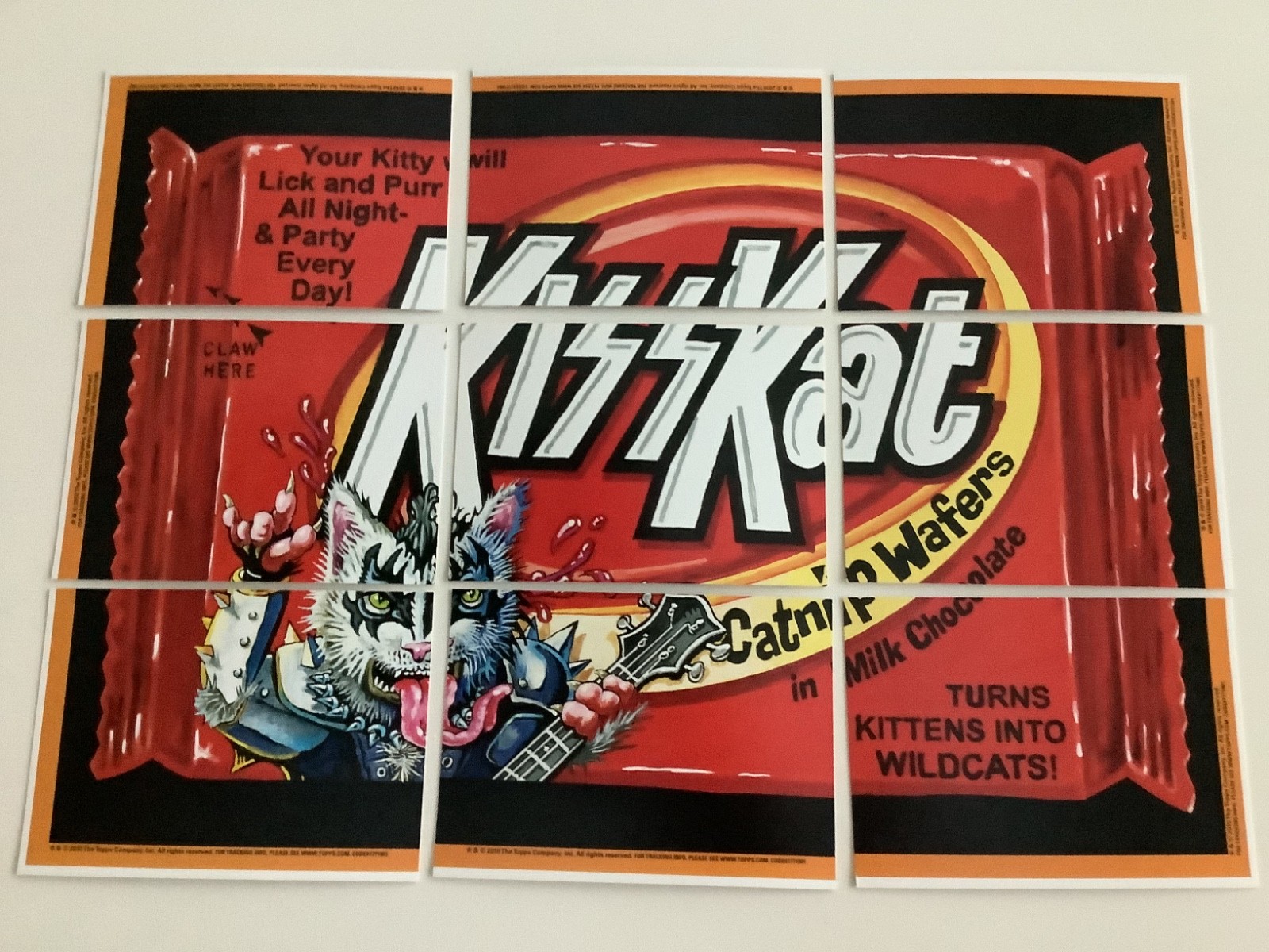 KISS KAT ROCK BAND PUZZLE 9 CARD 2010 TOPPS WACKY PACKAGES, GENE SIMMONS CAT NM