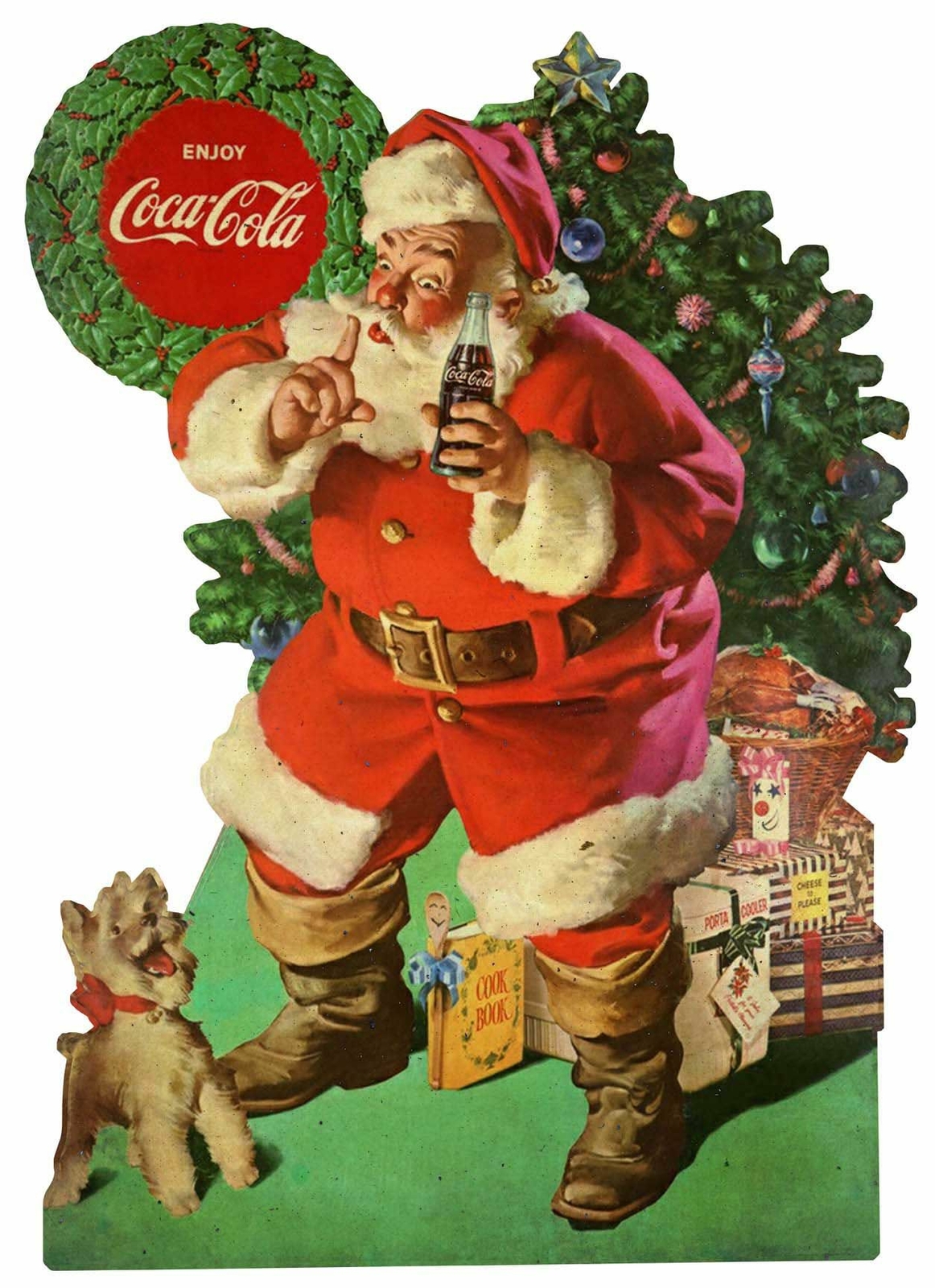 ENJOY COCA COLA SANTA CLAUS SSHING DOG HEAVY DUTY USA METAL ADVERTISING SIGN