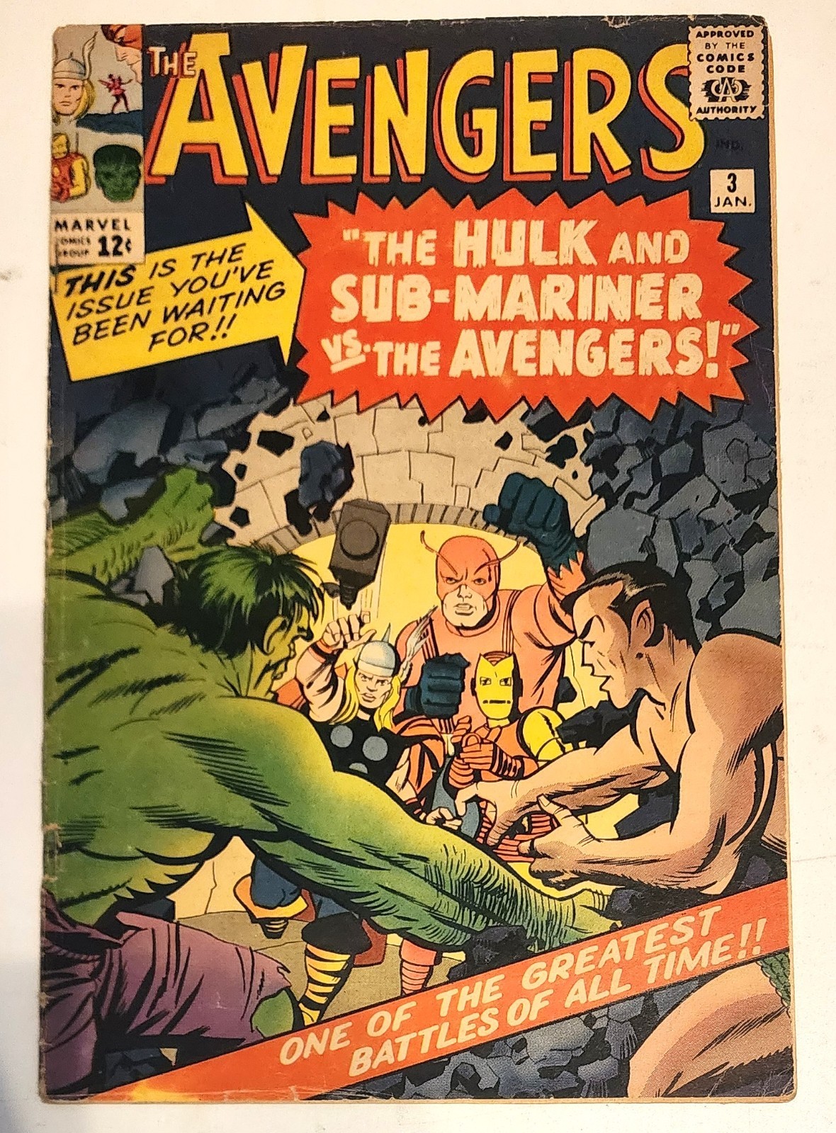 AVENGERS #3 KIRBY CLASSIC  HULK SUB-MARINER 4.5 1964  JACK KIRBY