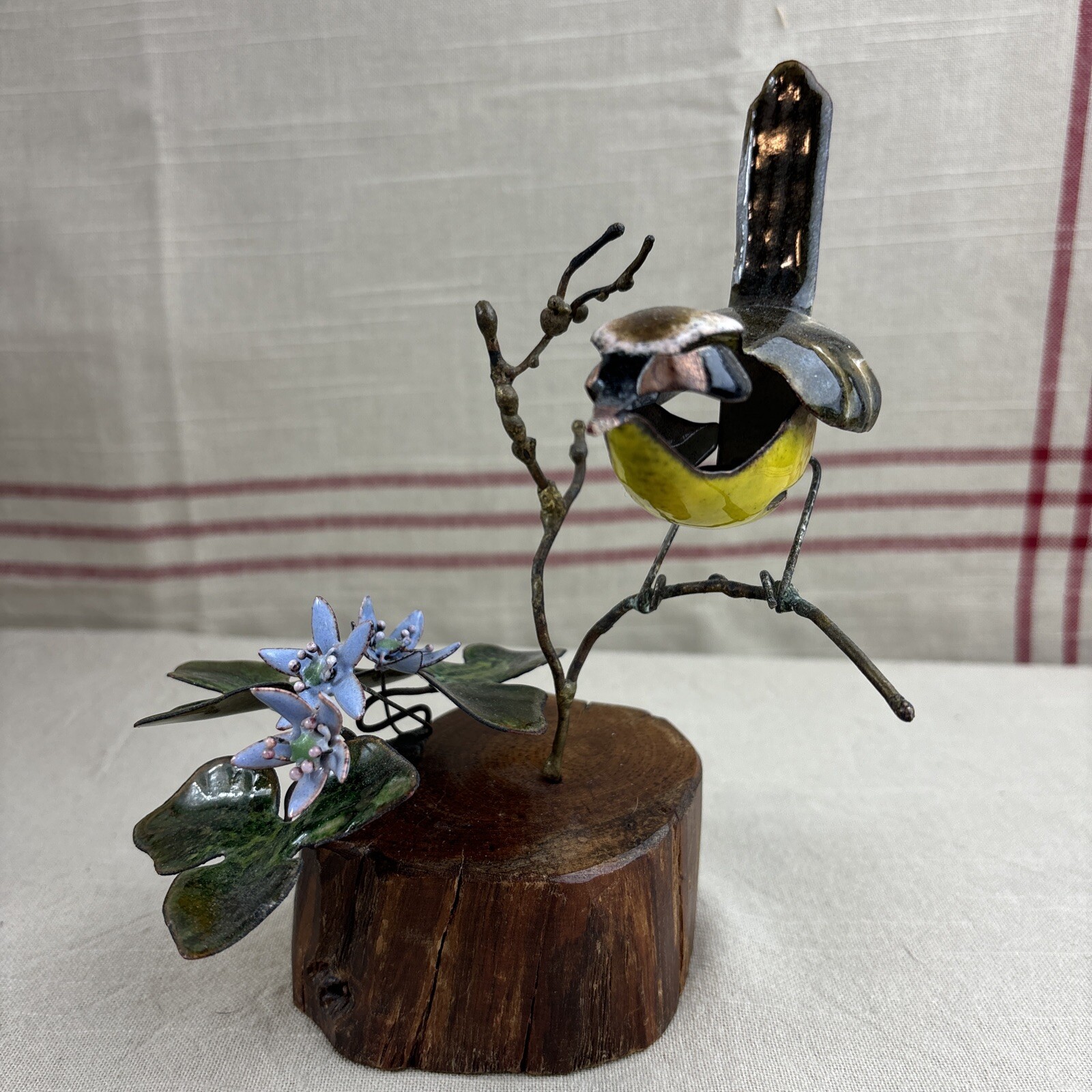 VTG. NORMAN BRUMM ENAMEL ON COPPER BIRD FLOWERS FOLIAGE DRIFTWOOD ART Beautiful VTG. NORMAN BRUMM ENAMEL ON COPPER BIRD FLOWERS FOLIAGE DRIFTWOOD ART Beautiful
