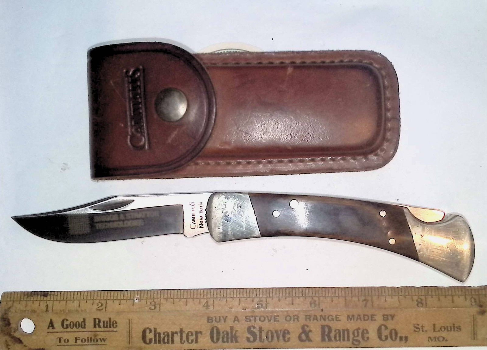 Camillus Lockback Knife #886 NY USA With Leather Sheath