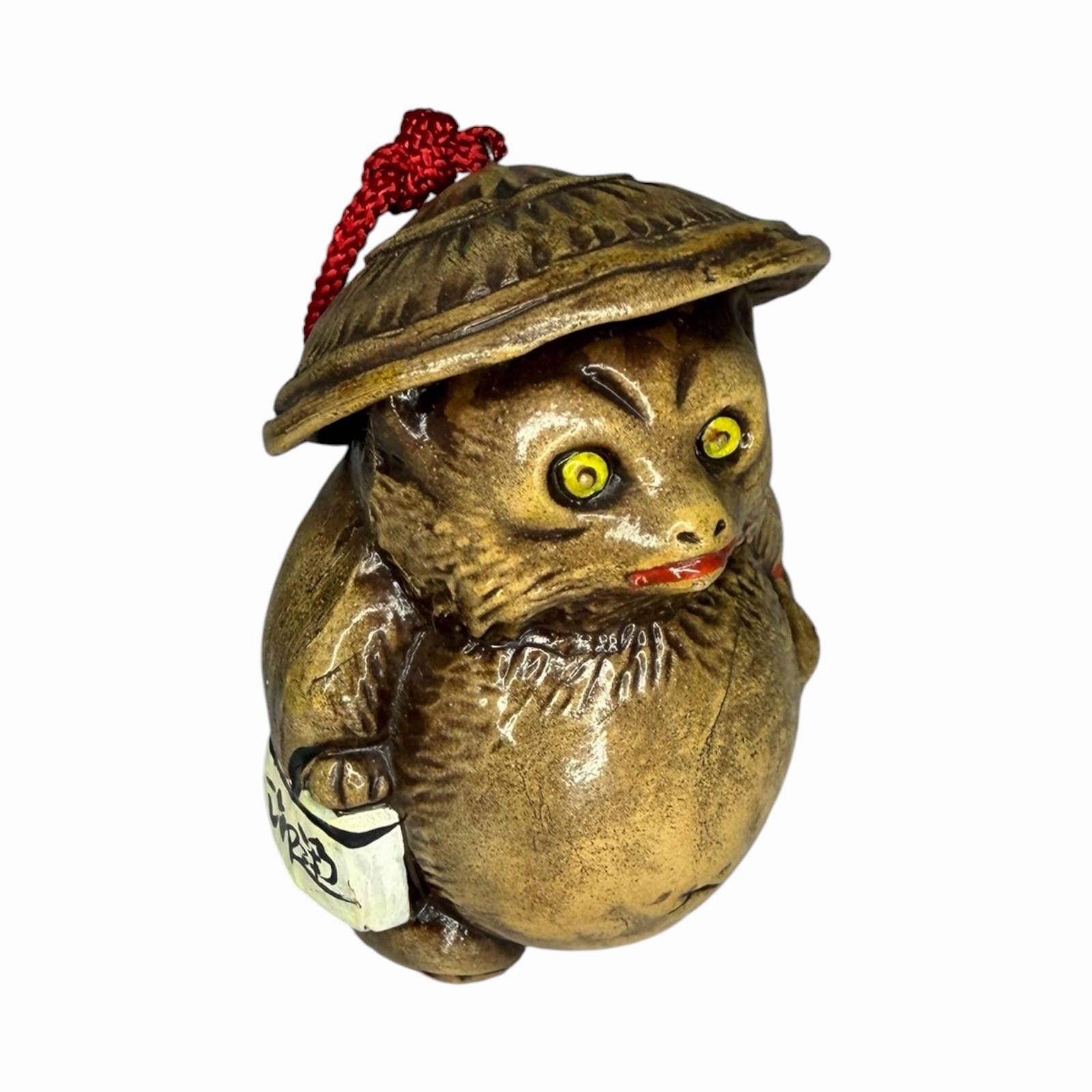 VTG Japanese Tanuki Clay Bell Pottery Raccoon Dog Netsuke Lucky 3”