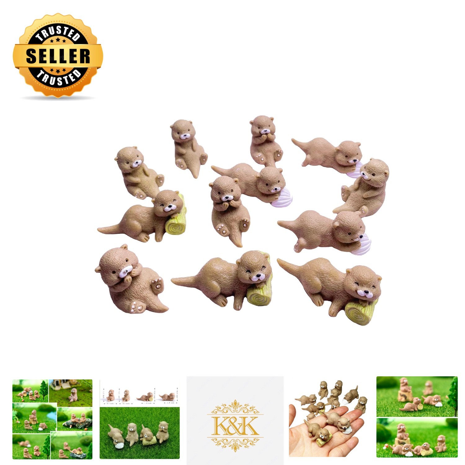 12 Pcs Resin Otter Figurines - Whimsical Cake Toppers & Terrarium Decor