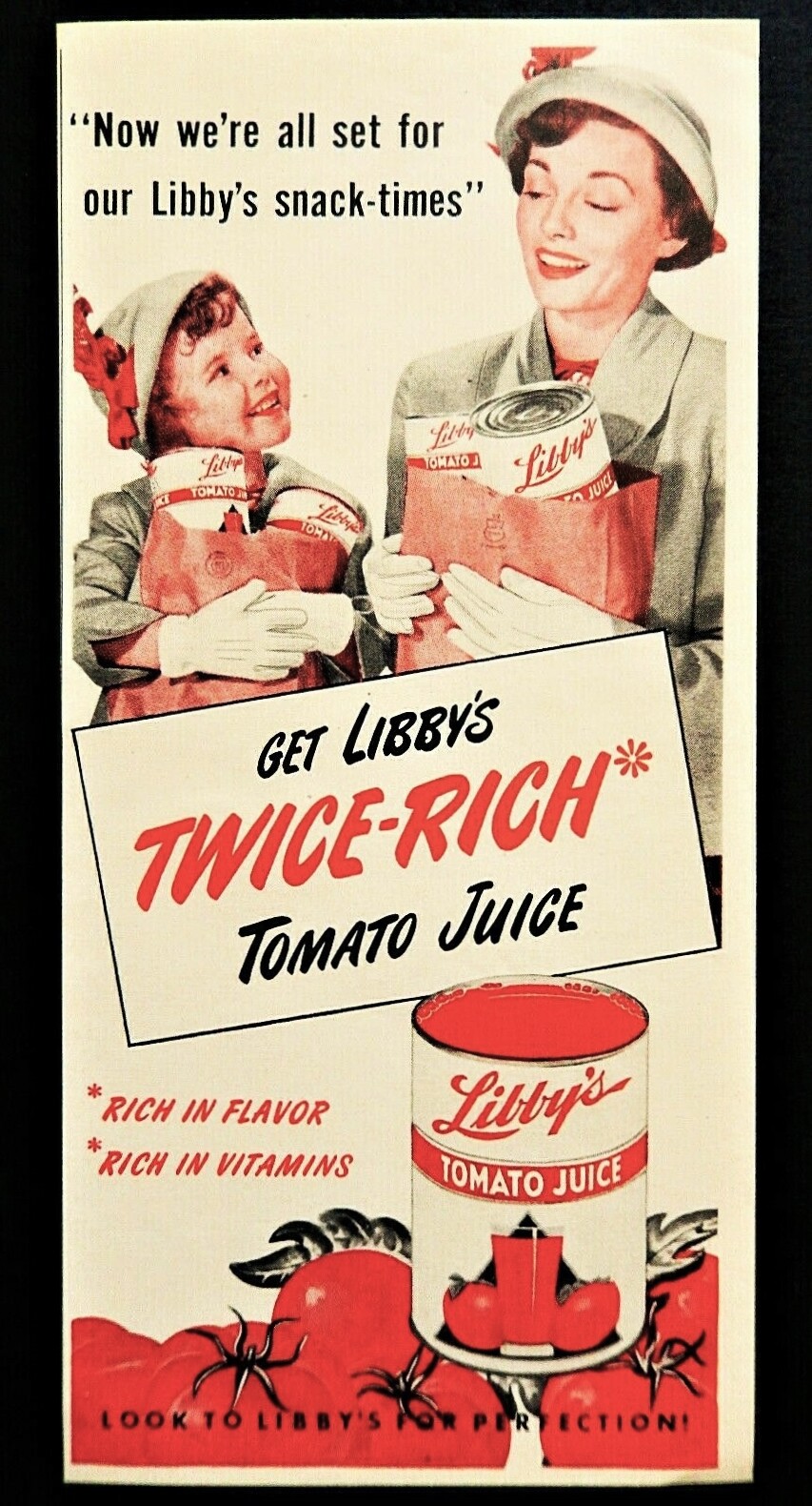 Libby\'s Tomato Juice ad vintage 1950\'s mother daughter shopping advertisement Libby\'s Tomato Juice ad vintage 1950\'s mother daughter shopping advertisement