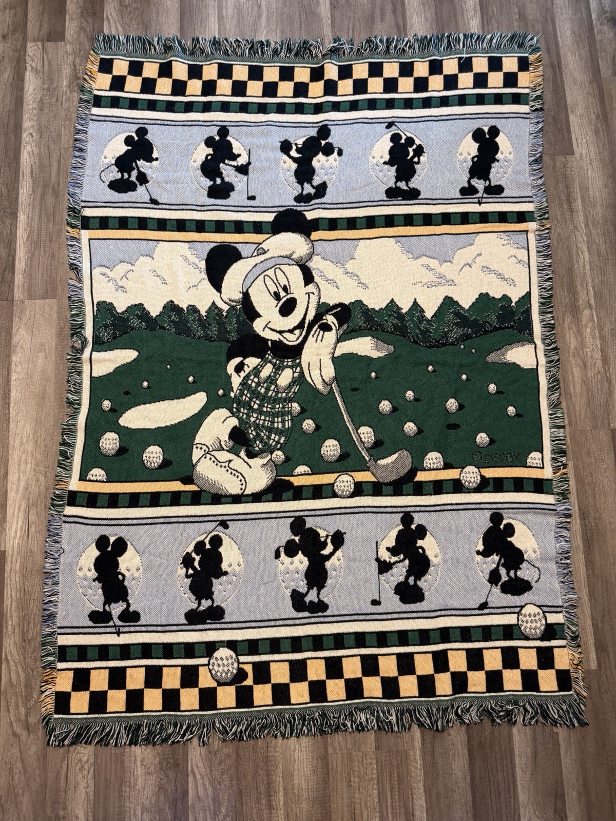 NWOT Vintage Mickey Mouse Golf Tapestry Throw Blanket 50x60