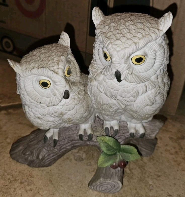 Andrea By Sadek White Snow Owls Porcelain Figurine \'Owl By Andrea 9340\' Vintage