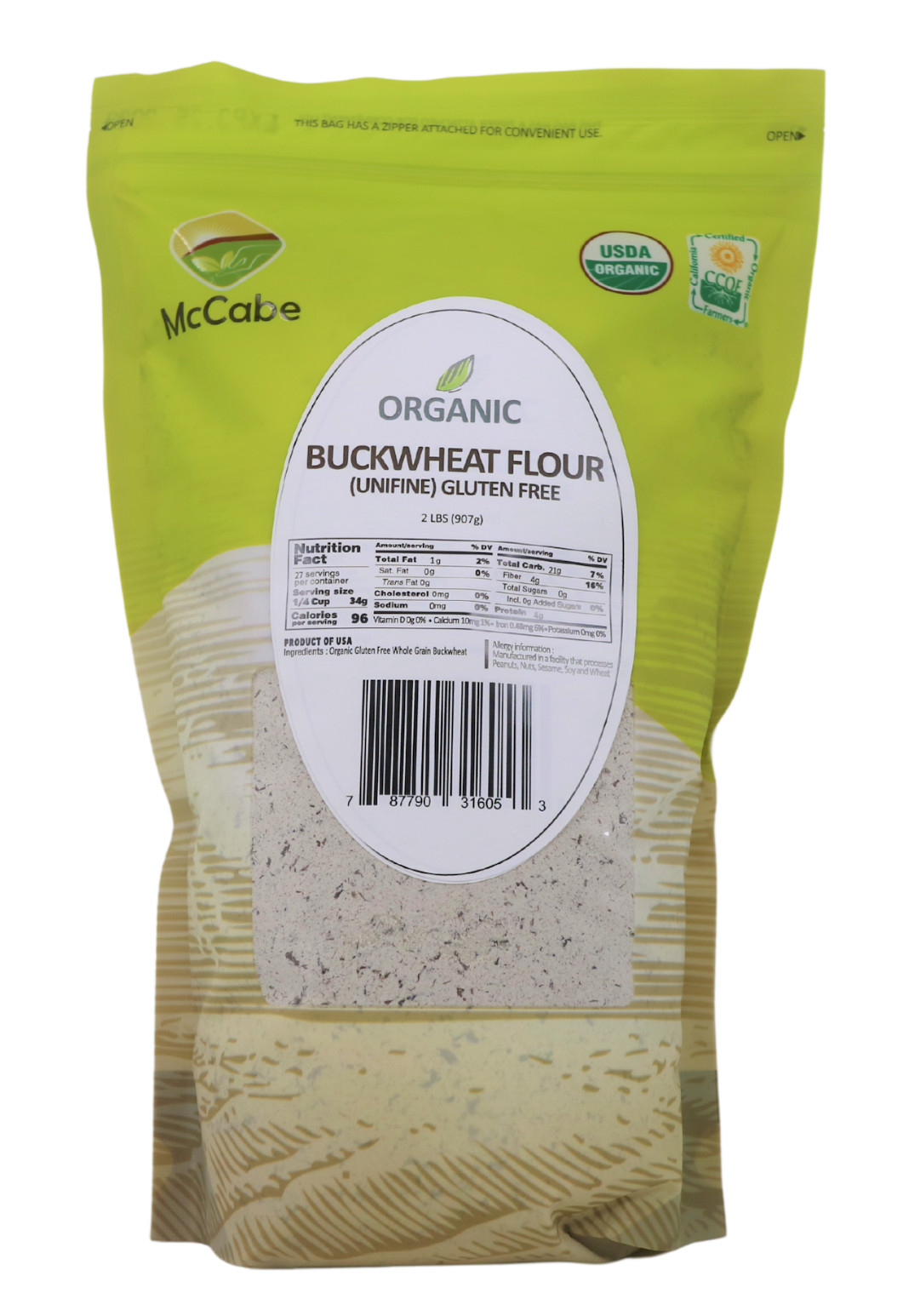 McCabe Organic Buckwheat Flour, 2 lb (32 oz), USDA & CCOF Organic Certified