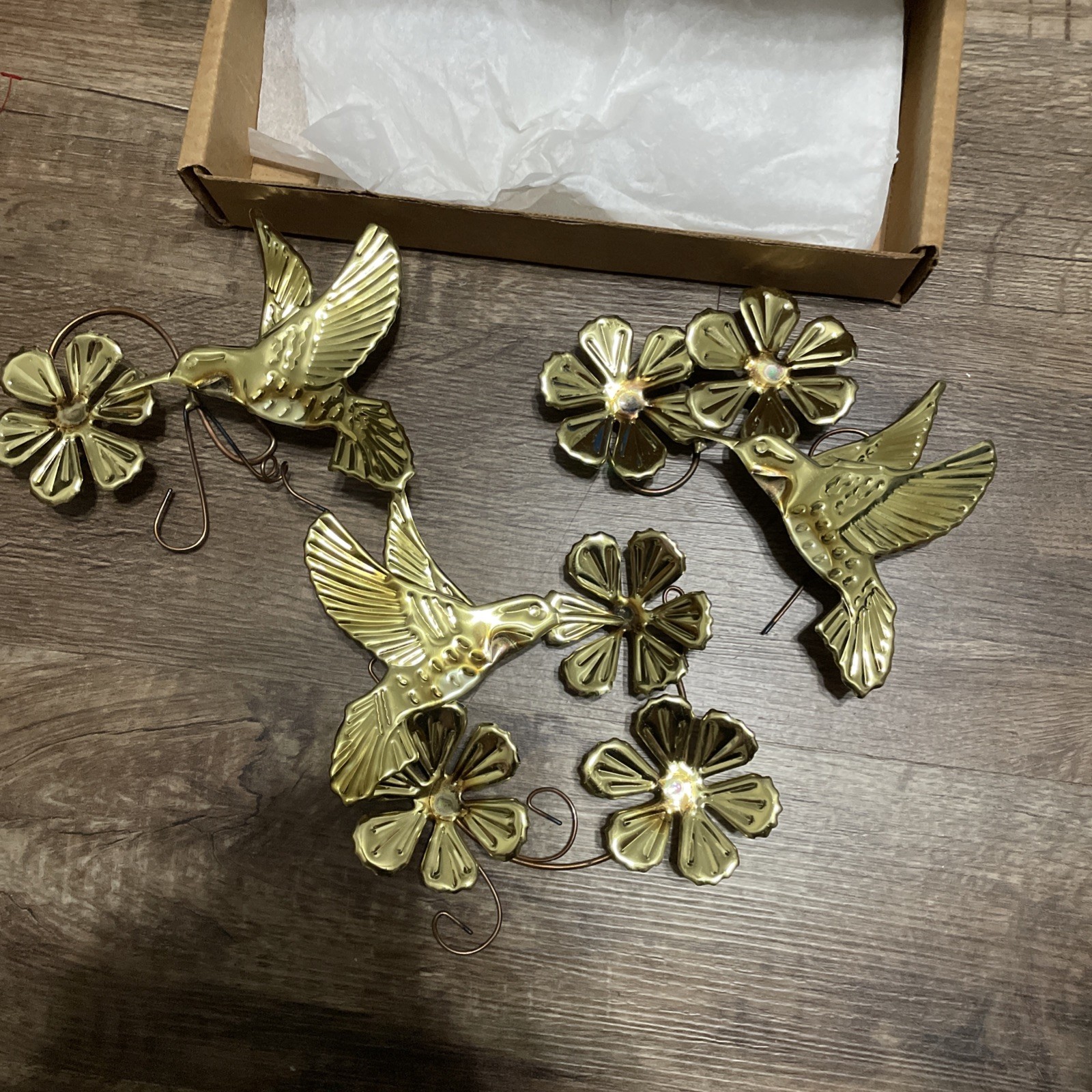 Vtg Home Interior Brass Gold Tone Metal Hummingbirds Flowers Wall Decor Set MCM
