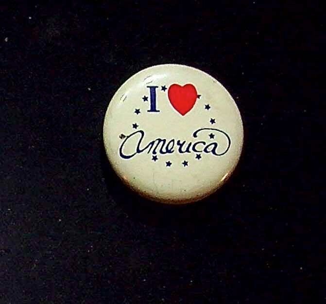 Vintage I Love America Heart Pin - Patriotic Collectible Button Advertising