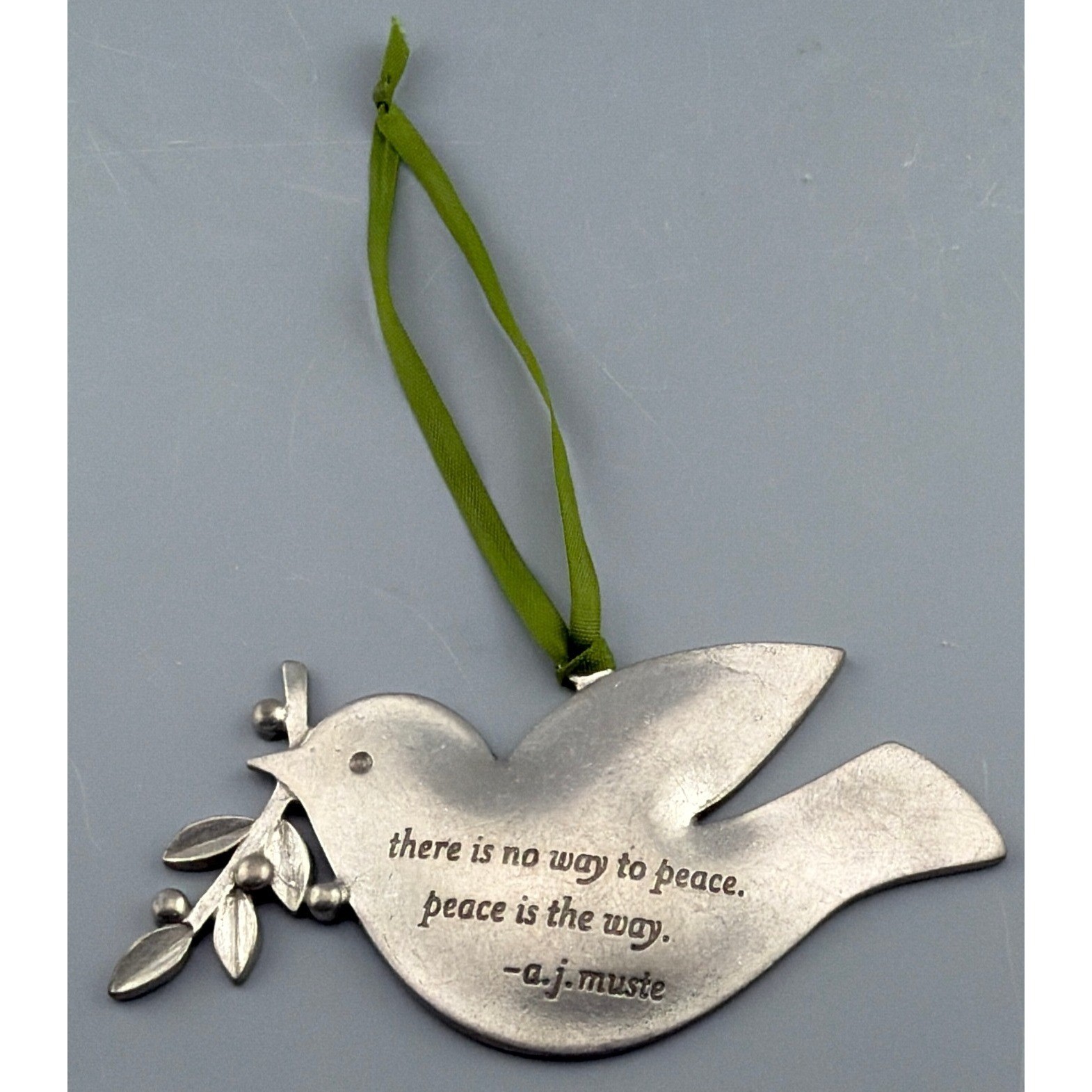 Vintage Handmade Ornament Peace Dove Pewter Christmas  2005 AJ Muste USA 3.5