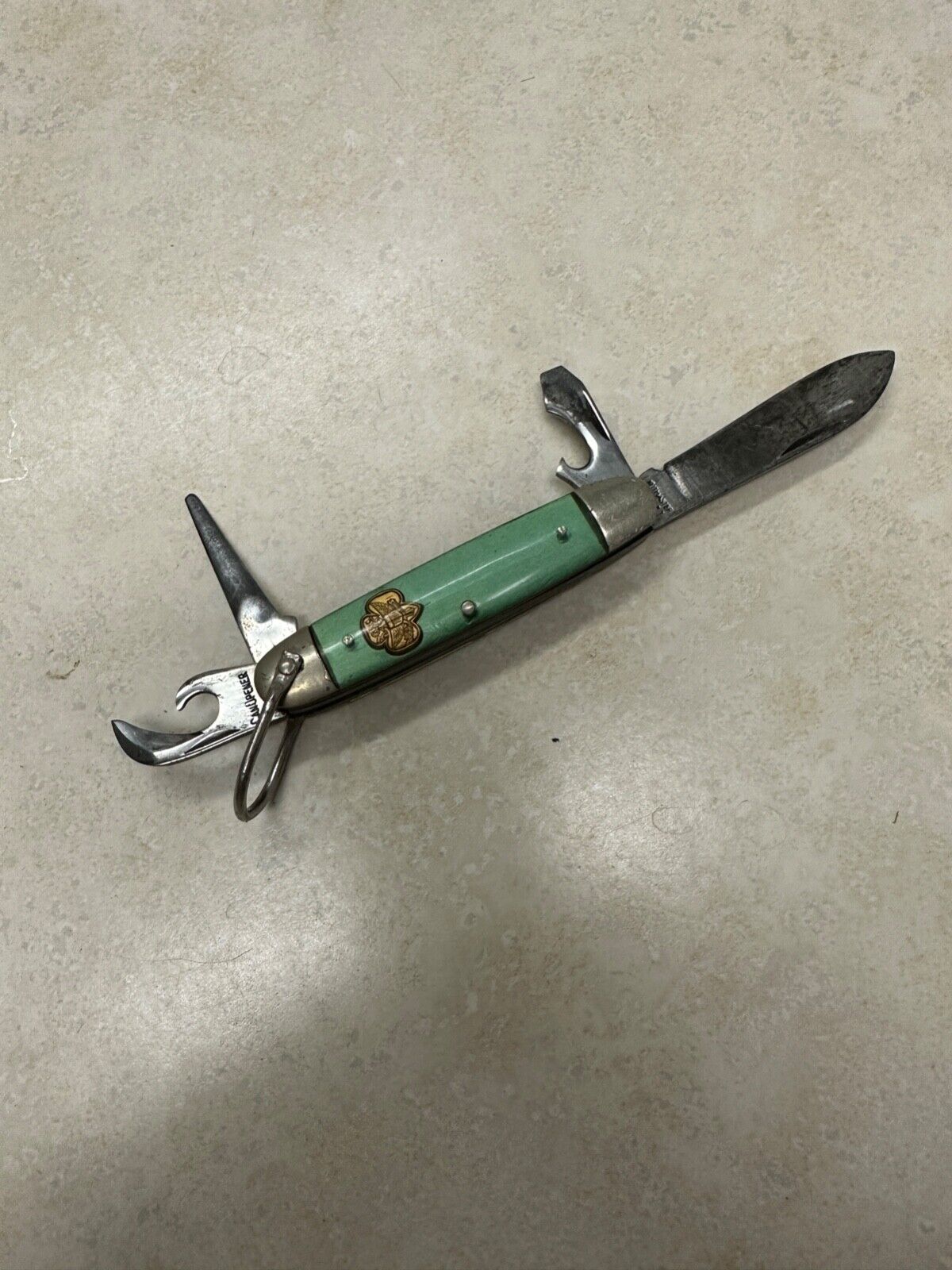 Vintage Pocket Knife Girl Scout 4 blade Kutmaster Green Celluloid