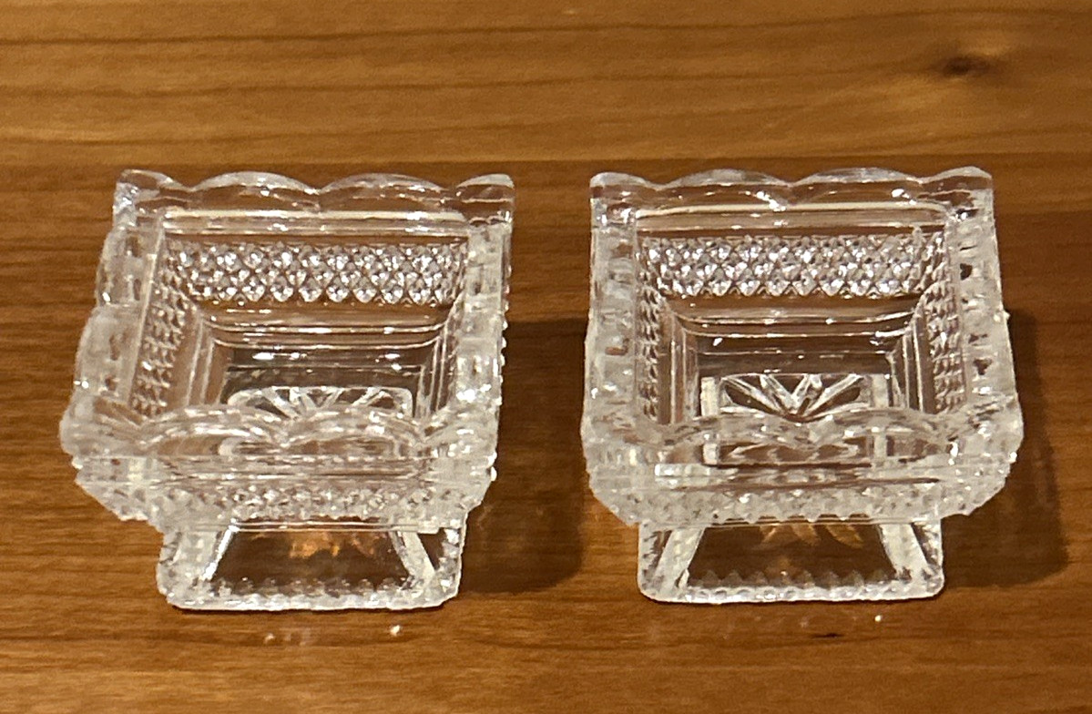 2 Vintage Hartford by Fostoria Salt Dip Cellars Criss-Cross Design - Square