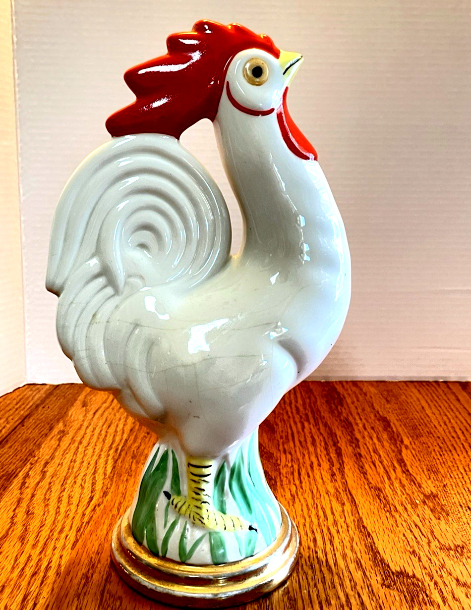 Vintage Porcelain Rooster Chicken Gold Plated Bottom 12