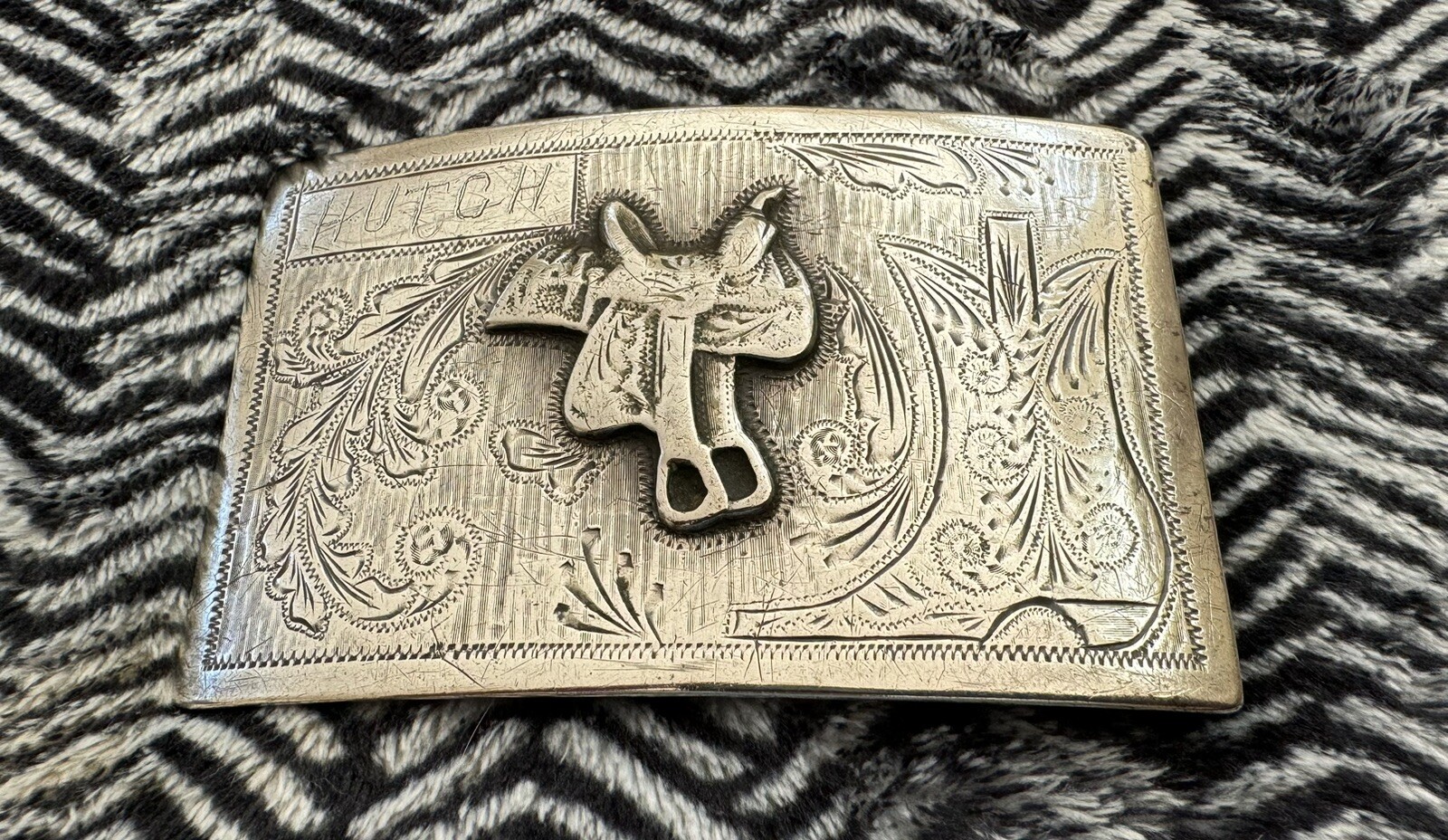 VTG Large Antique 925 Sterling Silver Saddle Signed RSS Name HUTCH Belt Buckle VTG Large Antique 925 Sterling Silver Saddle Signed RSS Name HUTCH Belt Buckle